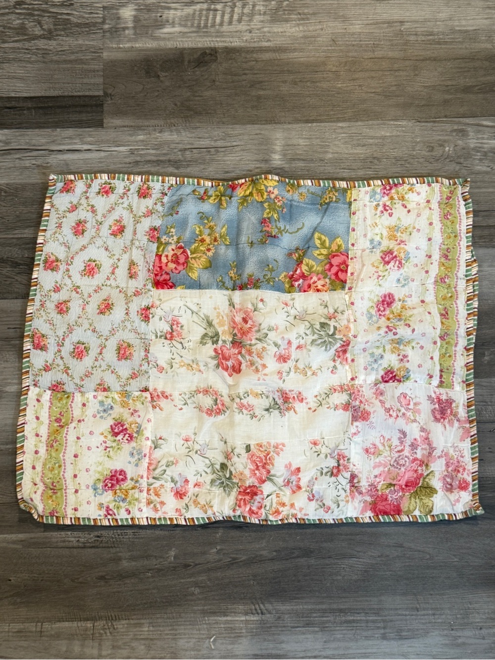 Handmade Floral Patchwork Pillowcase Cottagecore Quilted Pillow Sham 22x21